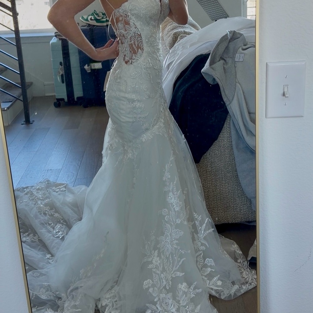 Lace Appliqué Mermaid Wedding Gown - White